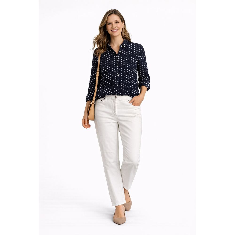 Kim Rogers Petite Polka Dot Shirt White Pants Outfit Set
